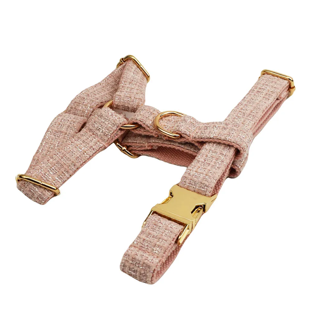 Collar de perro personalizado rosa con placa de identificación de grabado gratis, Collar de cachorro de terciopelo múltiple con correa y arnés, conjunto de accesorios para mascotas - imagen 4