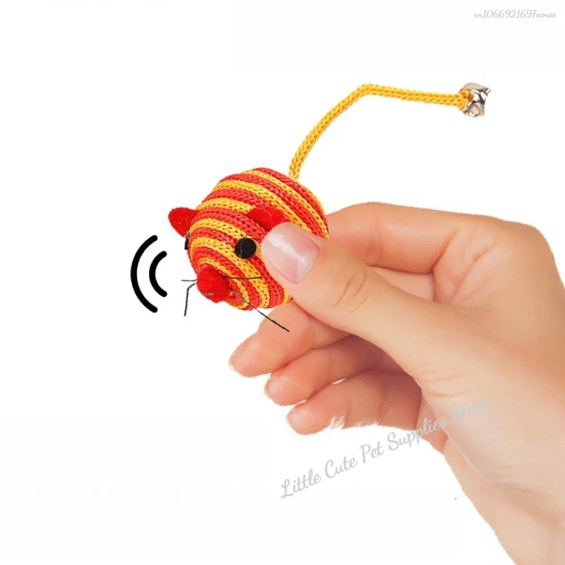 Juguetes para gatos de Color aleatorio, cuerda de nailon a rayas, bola redonda, ratón, juguete con campana, juguete para masticar para gatos, productos interactivos para mascotas - imagen 2