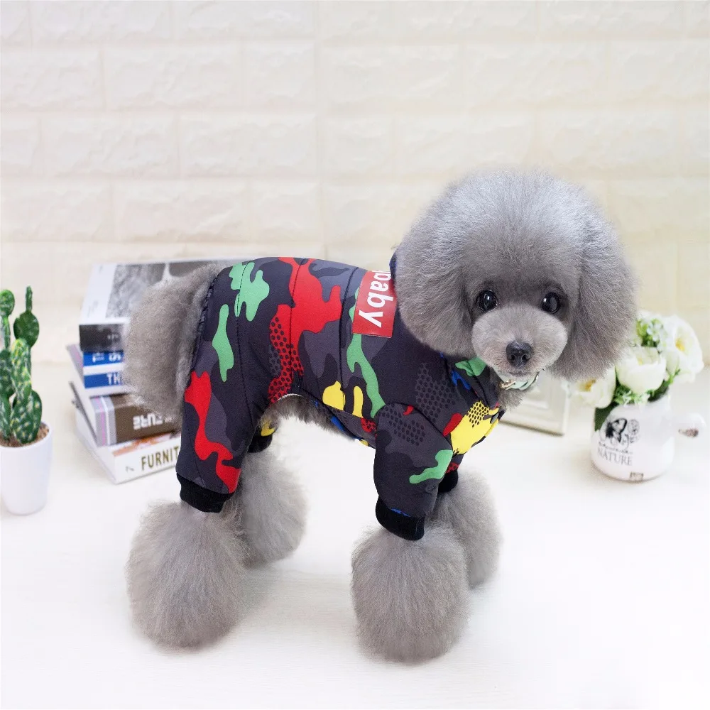 Chaqueta con capucha de algodón de cuatro patas para perros de compañía, abrigo de invierno cálido, selección de dos colores de S a XXL Mono para perros, ropa para mascotas - imagen 5