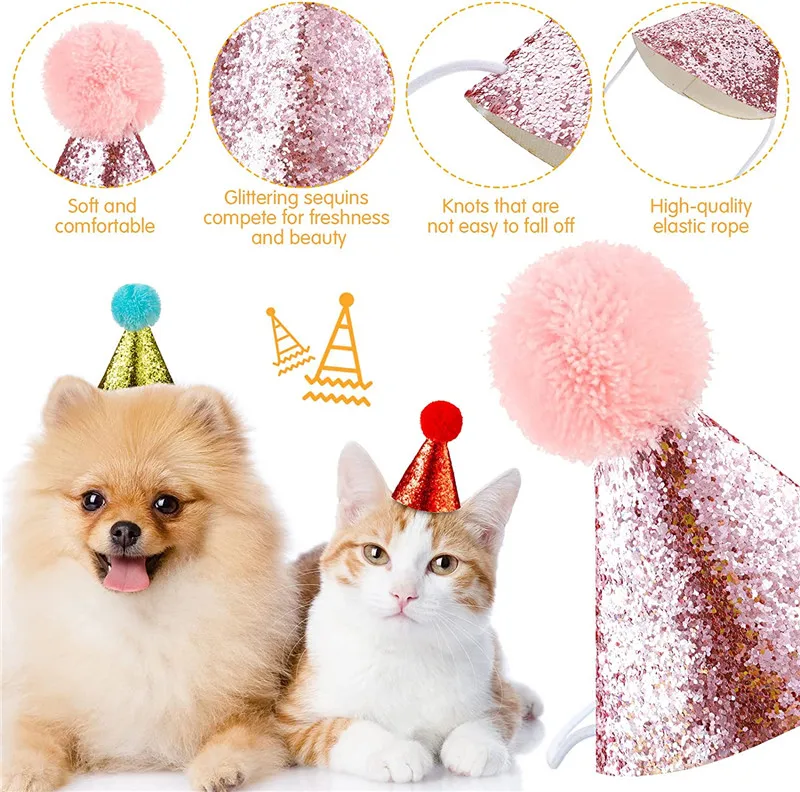 Gorro de cumpleaños y navidad con lazo, lentejuelas para gatos, perros - imagen 5