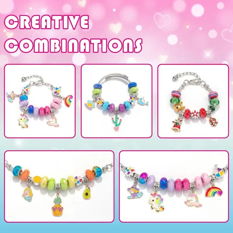 Kit de fabricación de joyas con cuentas DIY para niños, cuentas de joyería para niños, DIY, pulsera portátil para niños, suministros para hacer anillos, Kits de cuentas DIY para cumpleaños - imagen 2