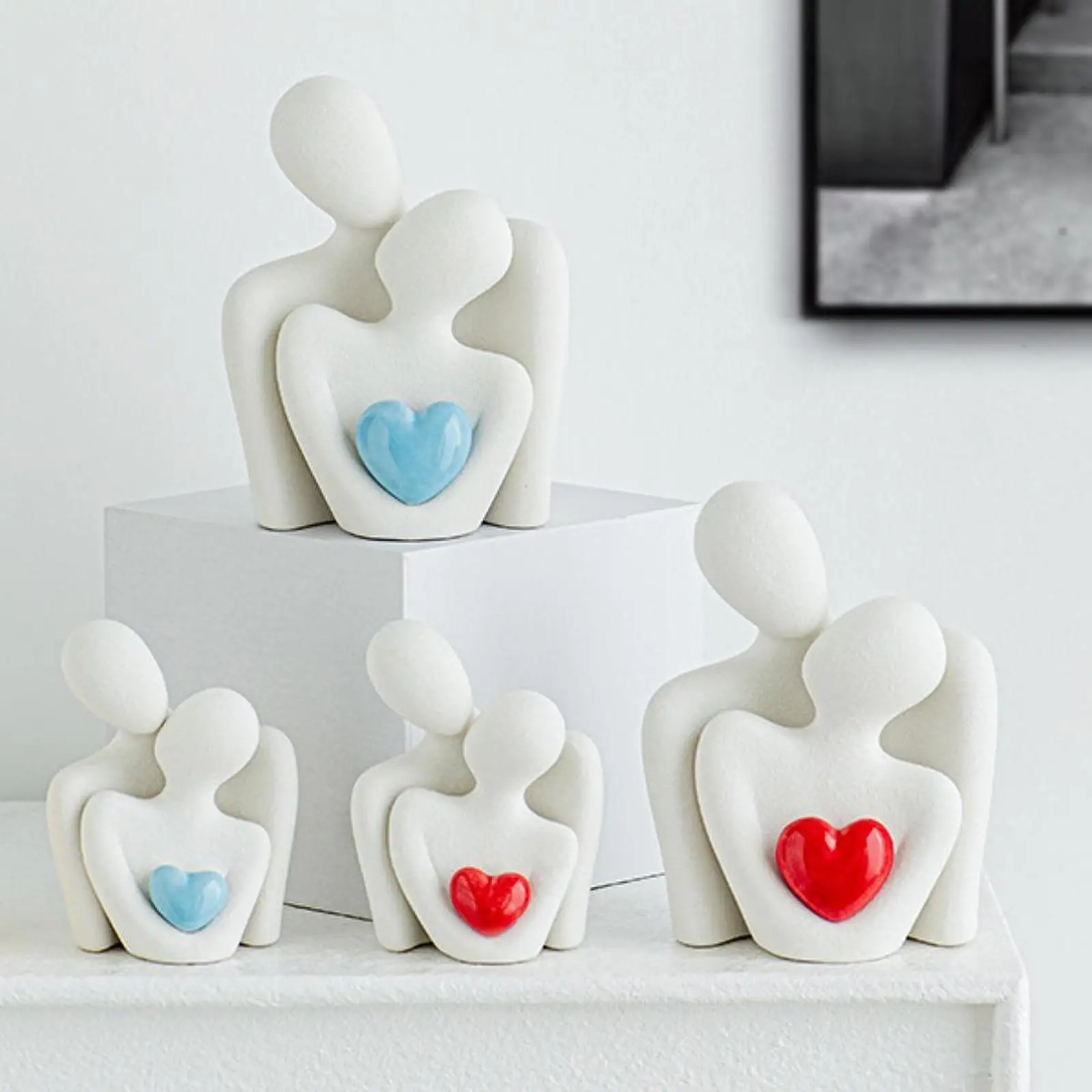 Abstract Ceramic Embracing Couple Figurine Anniversary Gift Romantic Valentines Day Gift for Living Room Decor Decorative