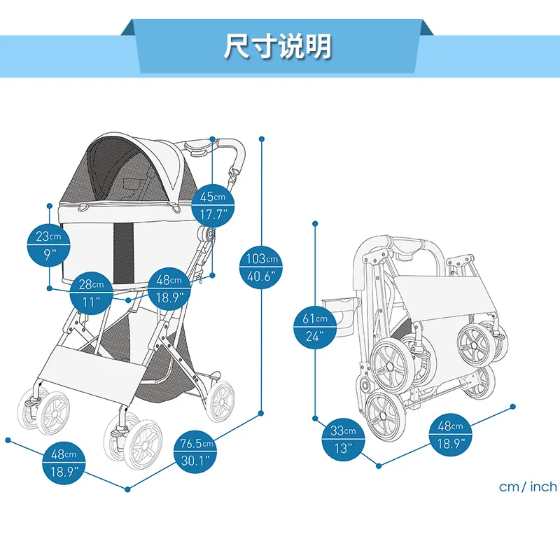 Cochecitos para mascotas Cochecitos para perros Messenger portátil Carro multifunción para perros y gatos Productos para mascotas - imagen 2