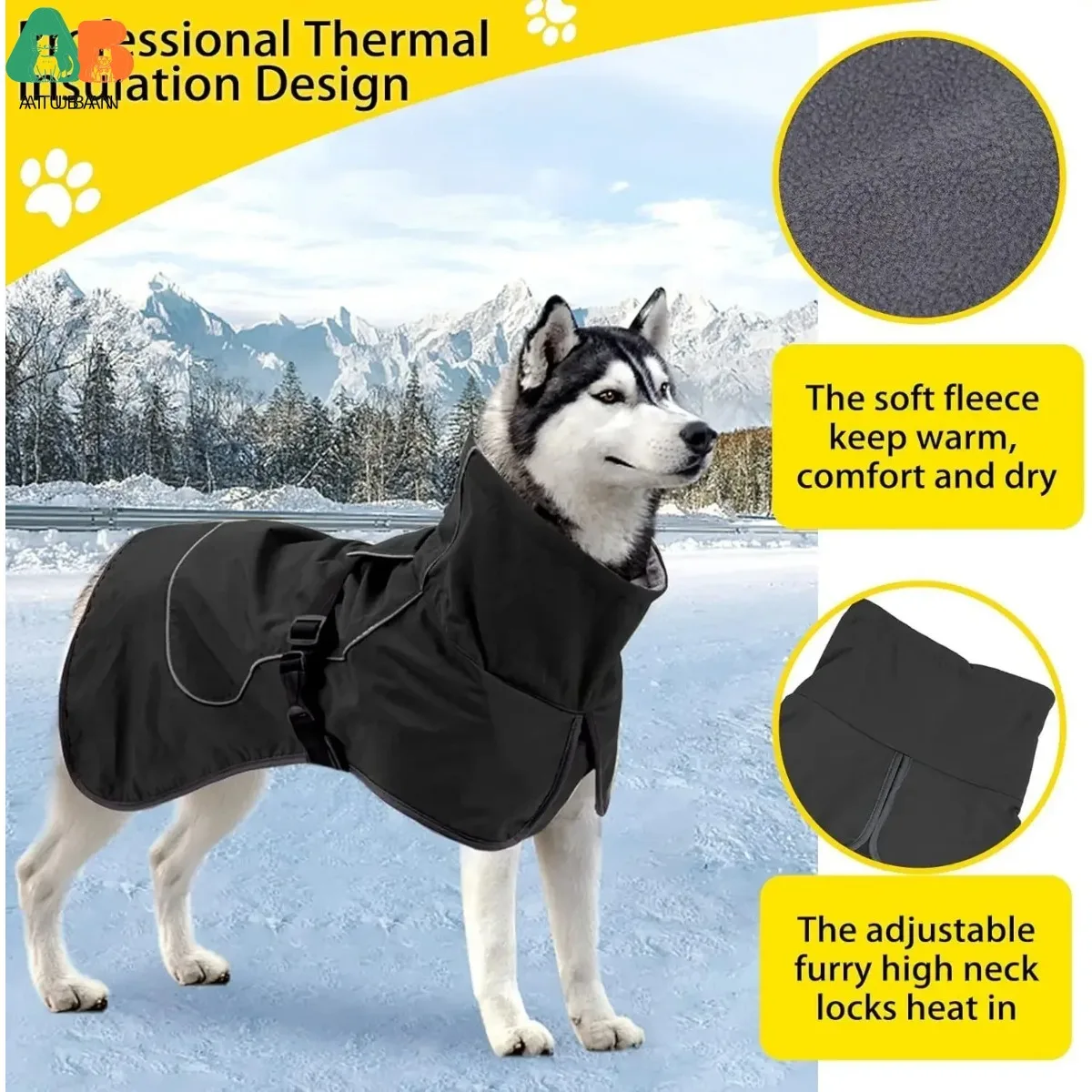 ATUBAN Chaqueta impermeable para perros, impermeable para perros, chaqueta reflectante para clima frío con forro polar suave, ropa de abrigo cálida para mascotas al aire libre - imagen 3
