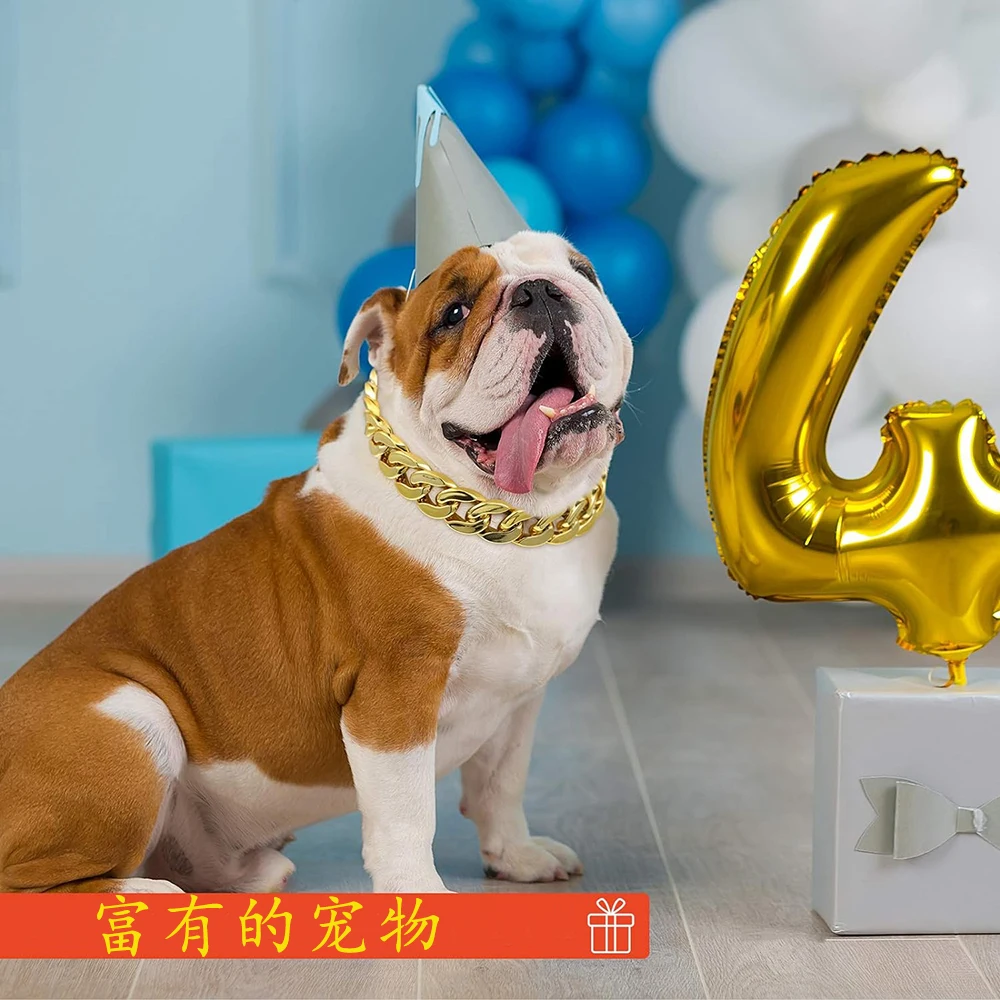 Collar de joyería para mascotas, Collar de cadena de perro dorado elegante de plástico ABS para perros pequeños, medianos y grandes, accesorios para mascotas Husky Pitbull Bulldog - imagen 5