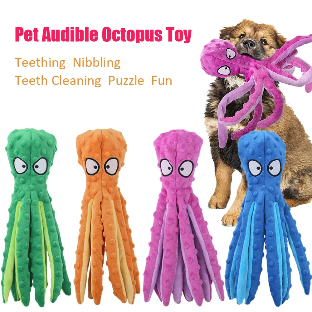 Pulpo chirriante para cachorros – Peluche arrugado para dentición, resistente