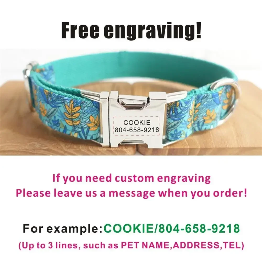 Collar de perro personalizado con grabado gratuito, correa para mascotas a juego, hebilla de Metal de contactos personalizados, Collar de hojas para cachorro - imagen 4
