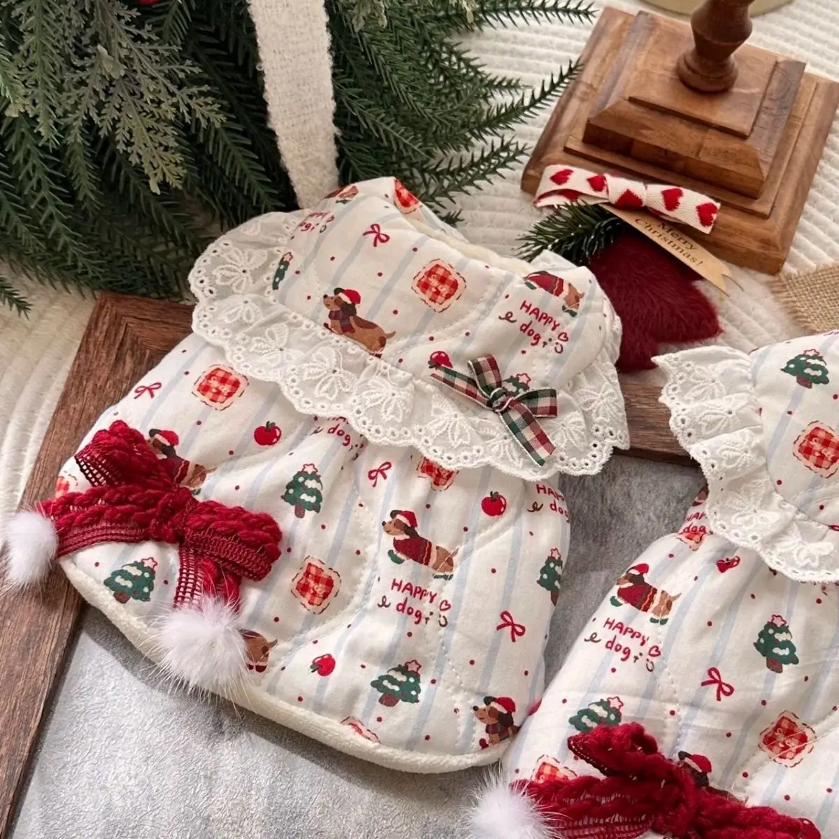 Abrigo de Navidad para otoño/invierno para mascotas, chaleco con lazo bonito de peluche, abrigo cálido para gatos, ropa para perros pequeños, ropa navideña para cachorros - imagen 5