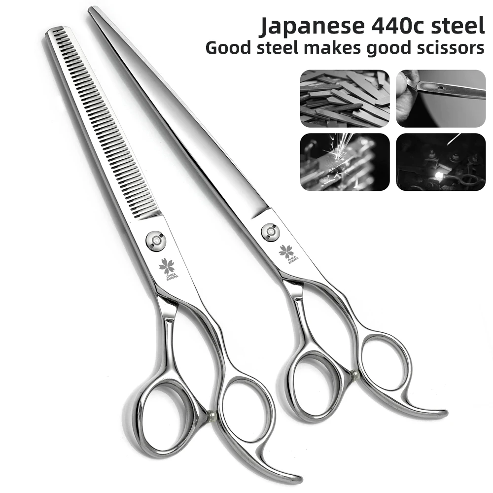 Tijeras profesionales de belleza para mascotas Japón 440c acero perro Teddy esteticista para mascotas 7,5 pulgadas tijeras para doblar tijeras finas de alta calidad - imagen 5