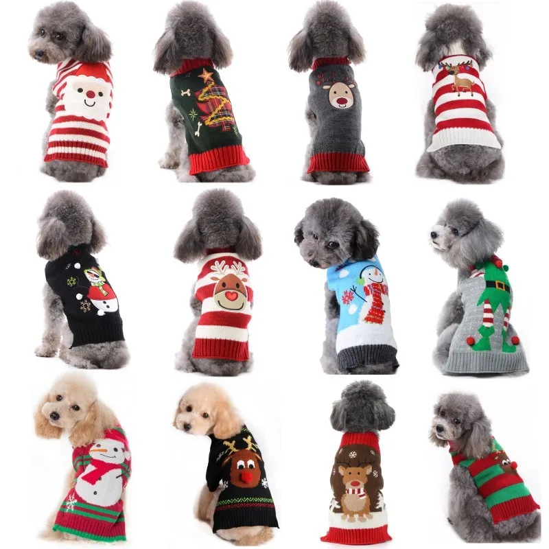 Suéter para perros, ropa cálida de Navidad para invierno, traje de Navidad para perros, abrigo para cachorros, disfraz para perros, suéter de punto a rayas para perros Chihuahua - imagen 2