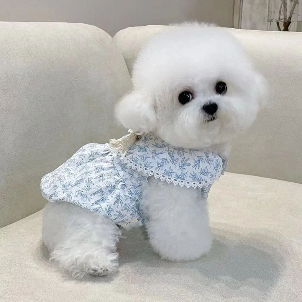 Chaleco y falda florales para perros pequeños, correas con hebilla ajustables, ropa transpirable para mascotas de primavera y verano para peluche - imagen 2