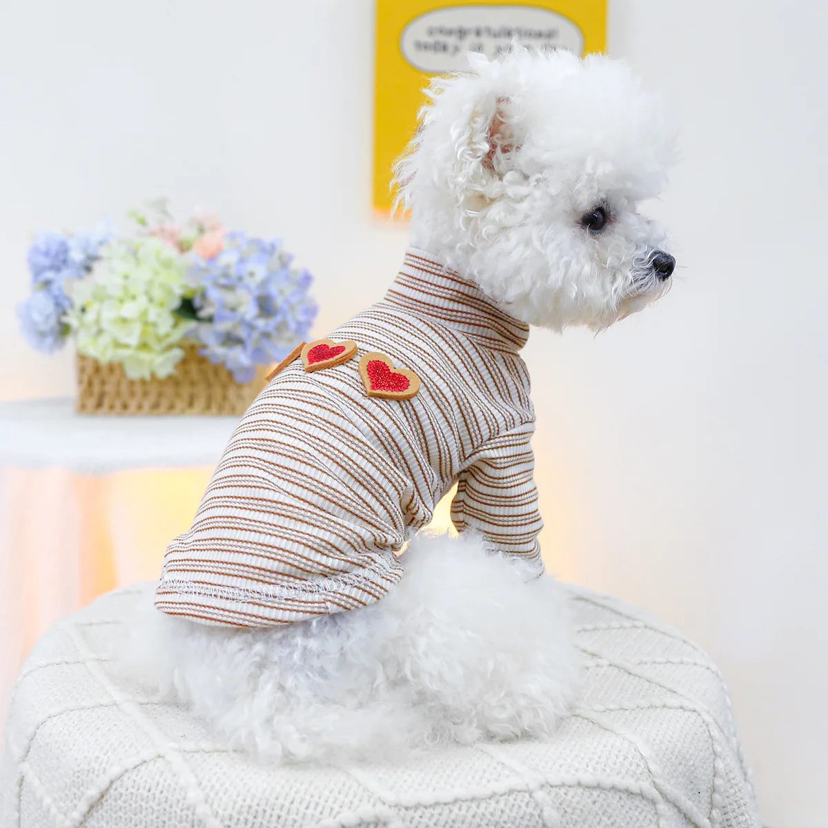 Suéter con Base de amor a rayas para mascotas, suéter bordado con amor para mascotas, ropa para perros y gatos, Sudadera con capucha, ropa para perros pequeños y cachorros - imagen 2