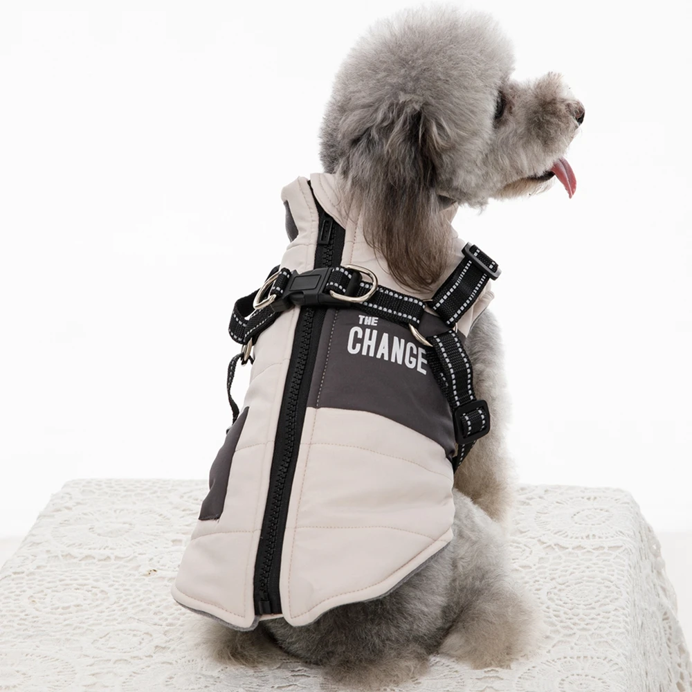 Abrigo cálido de invierno para perros, chaqueta con arnés, chaqueta para exteriores para mascotas, ropa de otoño e invierno para perros medianos y pequeños, 1 ud. - imagen 5