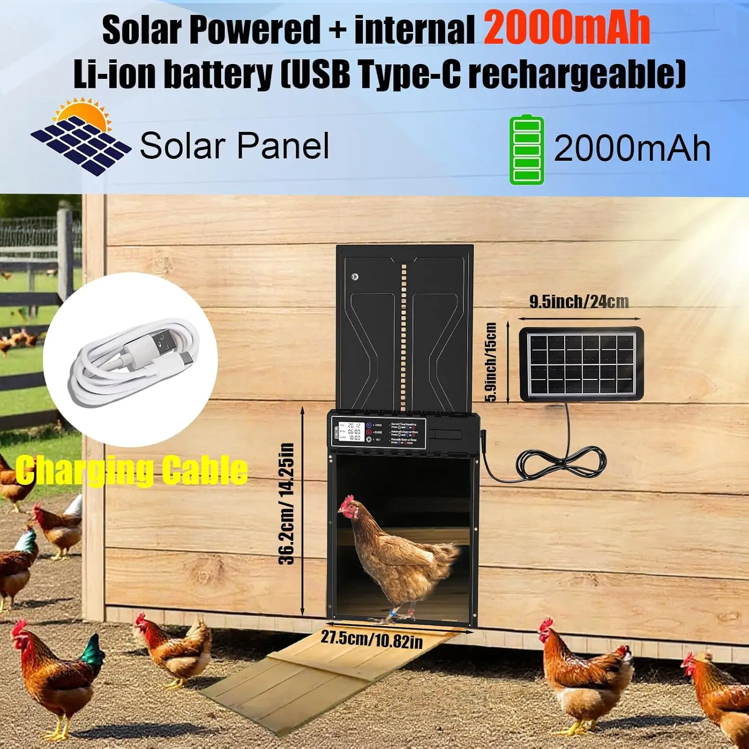Puerta automática para gallinas con energía solar y control remoto - imagen 5