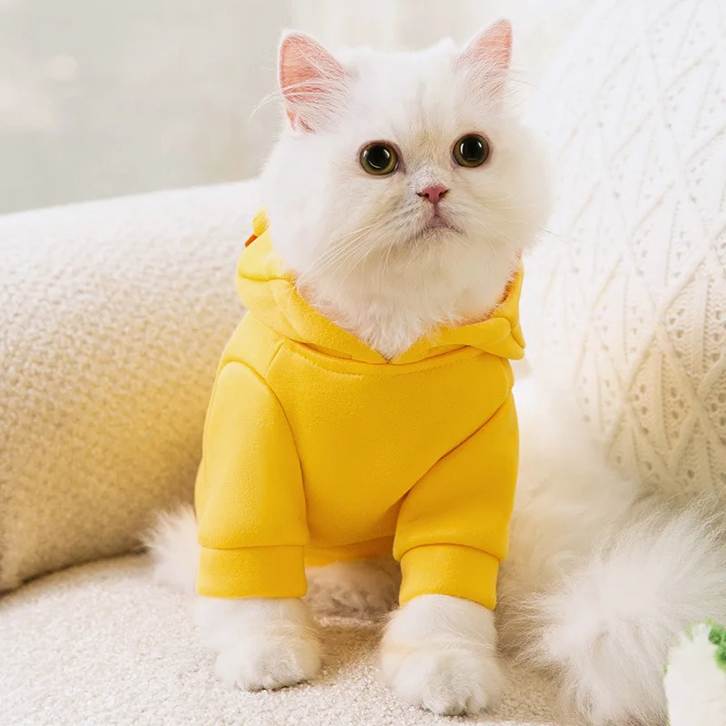 Sudadera con capucha de rana amarilla para gato, chaqueta cálida de algodón para perros pequeños, medianos y grandes, ropa informal bonita para mascotas, Otoño e Invierno - imagen 2
