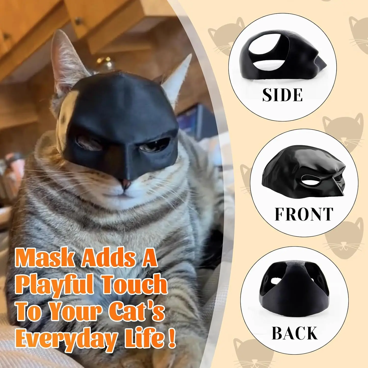 Máscara de batcat, máscara de catbat negra para gatos, accesorios divertidos de disfraces de Halloween, cosplay de gato de murciélago para Halloween o diversión diaria - imagen 3