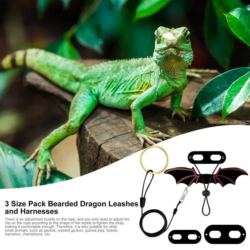 Correa de dragón barbudo ajustable para anfibios y otros reptiles pequeños, arnés de cuero suave con alas de murciélago, 3 piezas - imagen 5