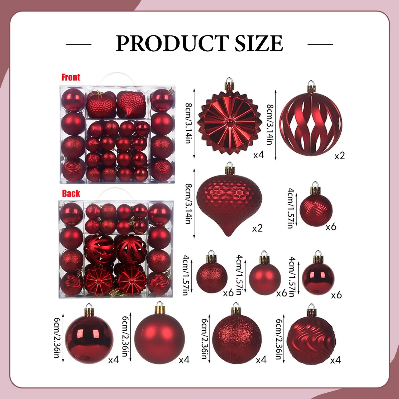 48 Pieces Christmas Balls Christmas Tree Decorations 4cm 8cm 6cm Christmas Baubles for Indoor Anniversaries Wedding Indoor