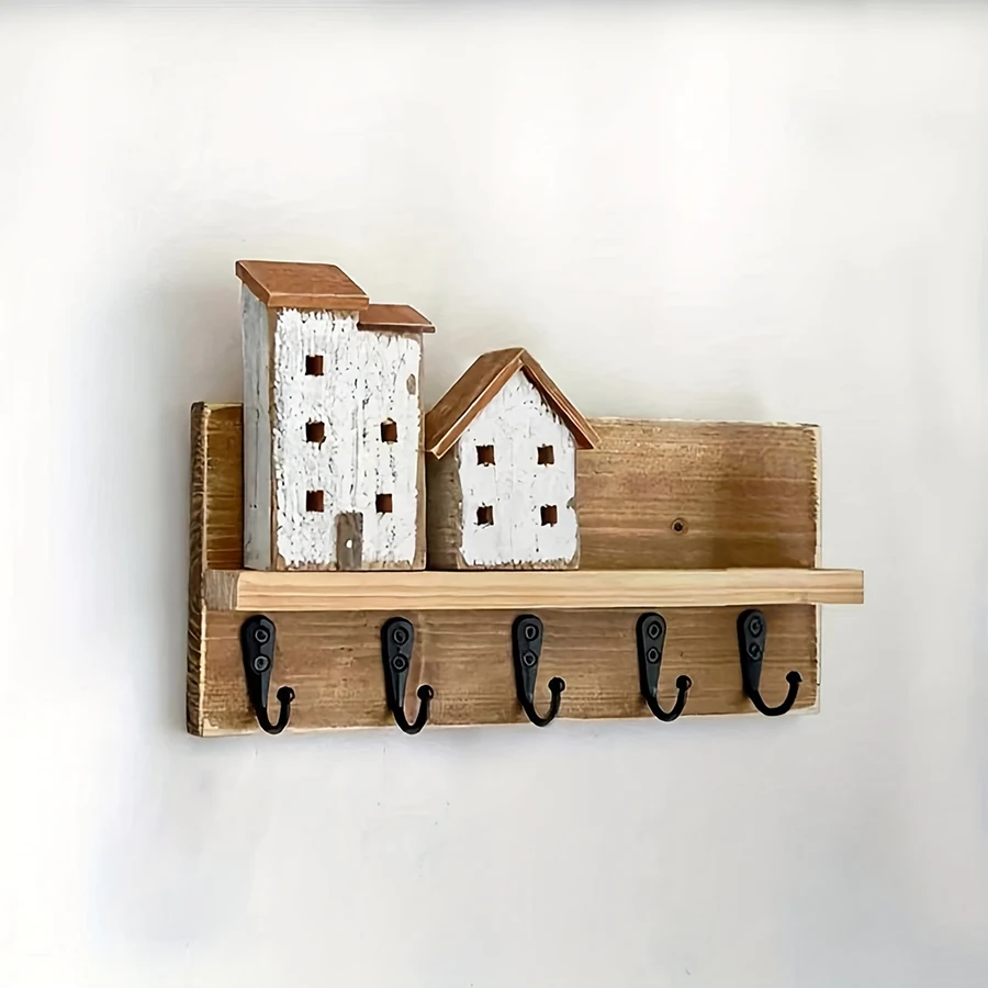 Colgador de llaves de bambú para colgar en la pared, organizador de pared, estante para llaves rectangular, ganchos para abrigos, decoración del hogar, perchero - imagen 2