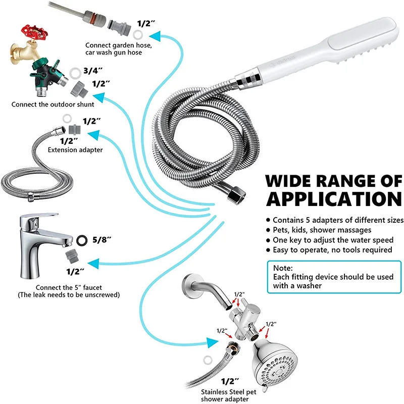 Cabezal de ducha de plástico para mascotas, cepillo de masaje, guantes, suministros de baño para perros y gatos, limpieza profunda de mascotas, herramientas para el cabello largo, productos de accesorios - imagen 5