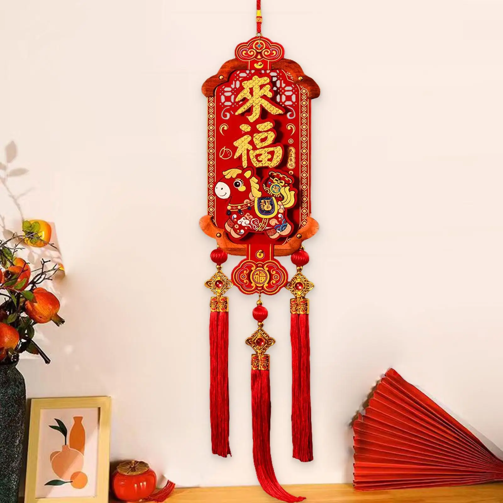 เครื่องประดับแขวนปีใหม่จีน ทำจากผ้าสักหลาดและไม้ ตกแต่งบ้านในเทศกาลฤดูใบไม้ผลิ ของตกแต่งนำโชคสำหรับงานปาร์ตี้ ประตู และผนัง - imagen 4
