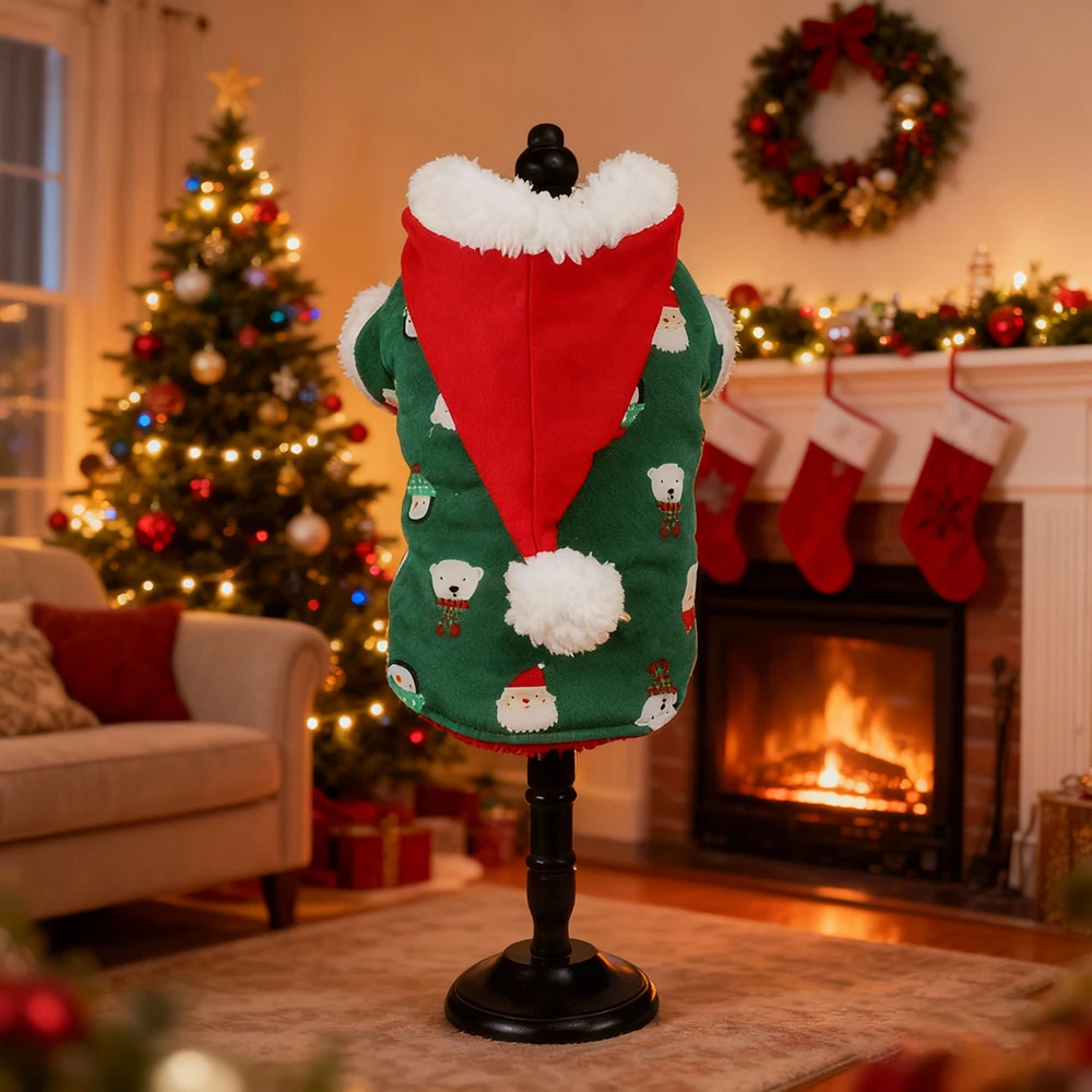 Abrigo para perro con capucha, trajes navideños para perros pequeños, gatos, chaqueta con capucha de lana cálida para invierno, bonito disfraz de Pug Yorkie Chihuahua - imagen 3