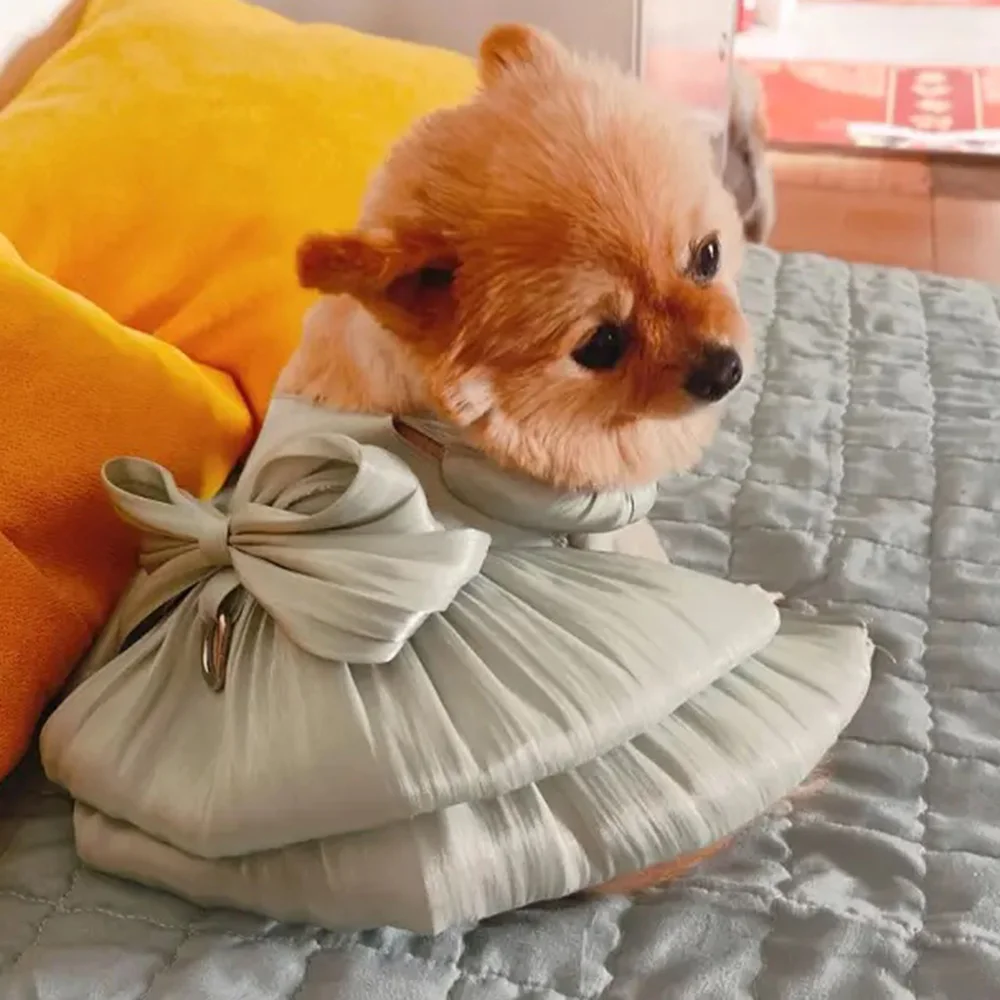 Vestido de boda con lazo grande para mascotas, traje completo de lujo con hebilla para perros pequeños, Pomerania, caniche, cachorro, gato, falda, ropa para mascotas - imagen 3
