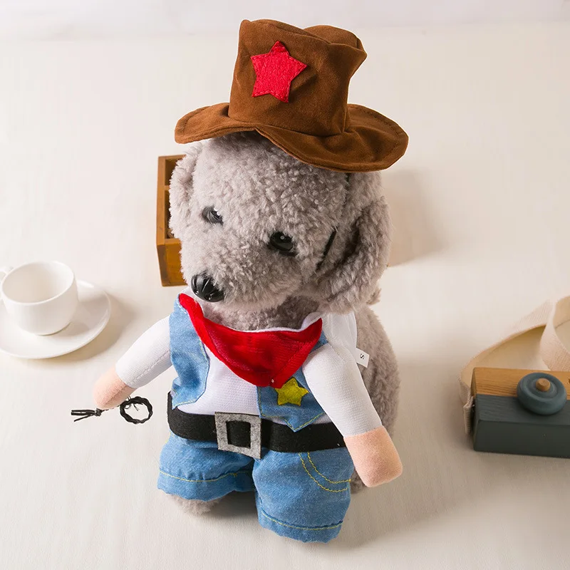 Disfraz de vaquero con sombrero para gato y perro pequeño, ropa de Halloween para mascotas, disfraz divertido para gatos y perros pequeños - imagen 4