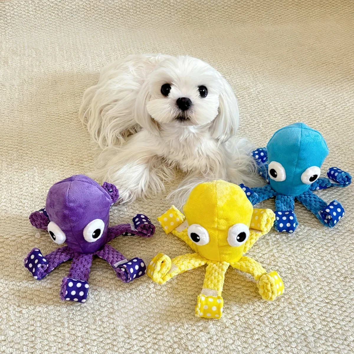 Juguete suave para mascotas con forma de pulpo para gatos pequeños y medianos, compañero de liberación de energía morado/azul/amarillo - imagen 4
