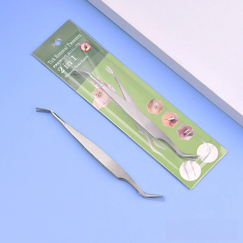 Herramienta para quitar garrapatas de acero inoxidable 2 en 1, pinzas profesionales para quitar pulgas y garrapatas con gancho de aseo para mascotas y humanos - imagen 4