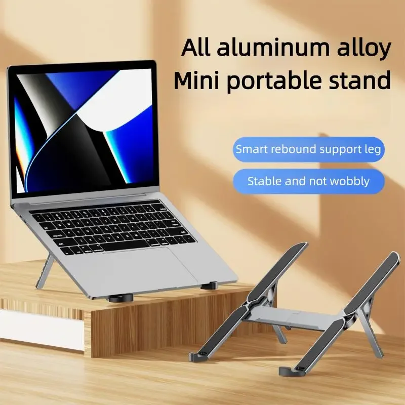 Mini soporte plegable de Metal para ordenador portátil, soporte portátil de ángulo ajustable para portátiles de 10-17 pulgadas, Ideal para viajes en casa y oficina - imagen 2