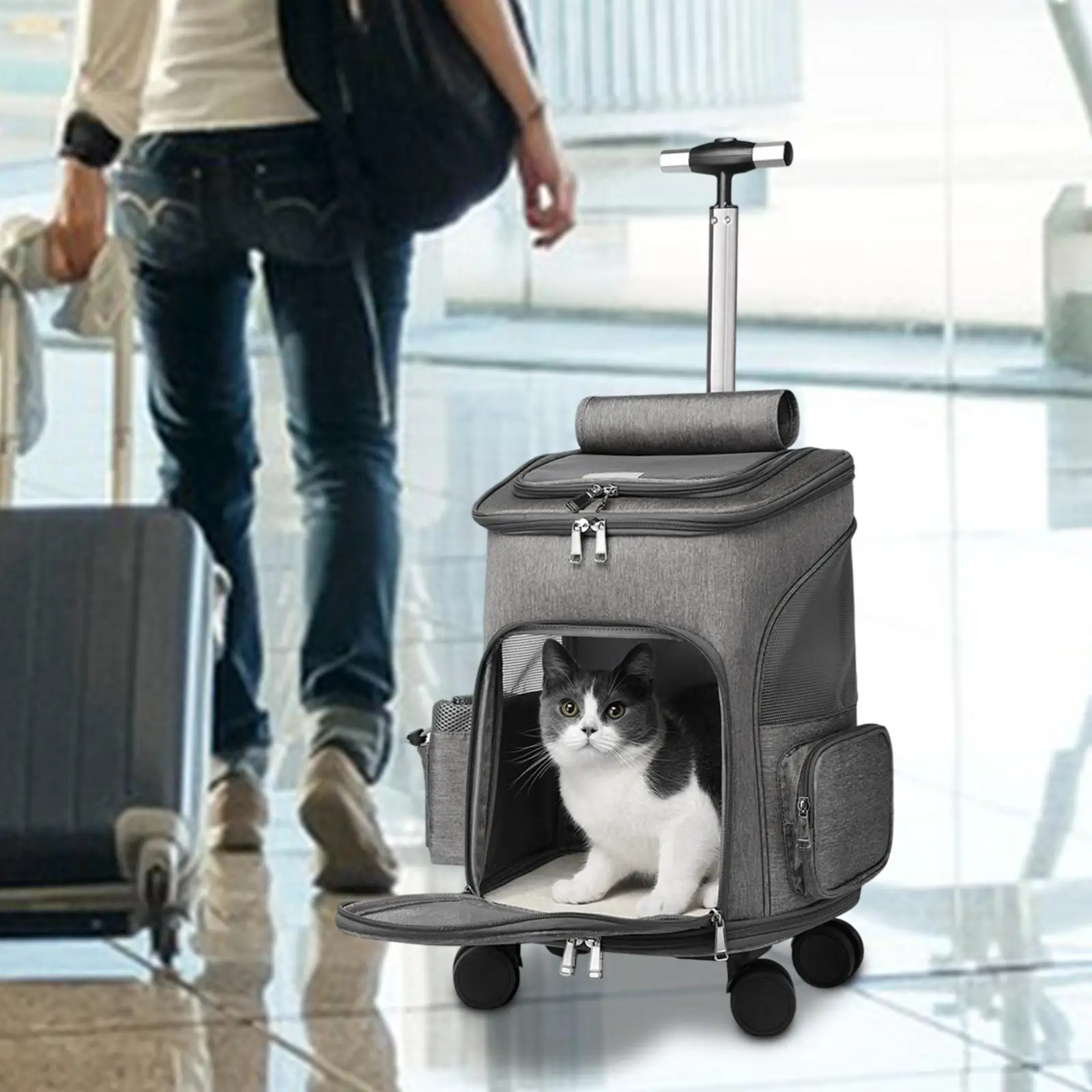 Cat Trolley Case Carrying Bag Outdoor Travel Bag for Dogs Cats Small Animals