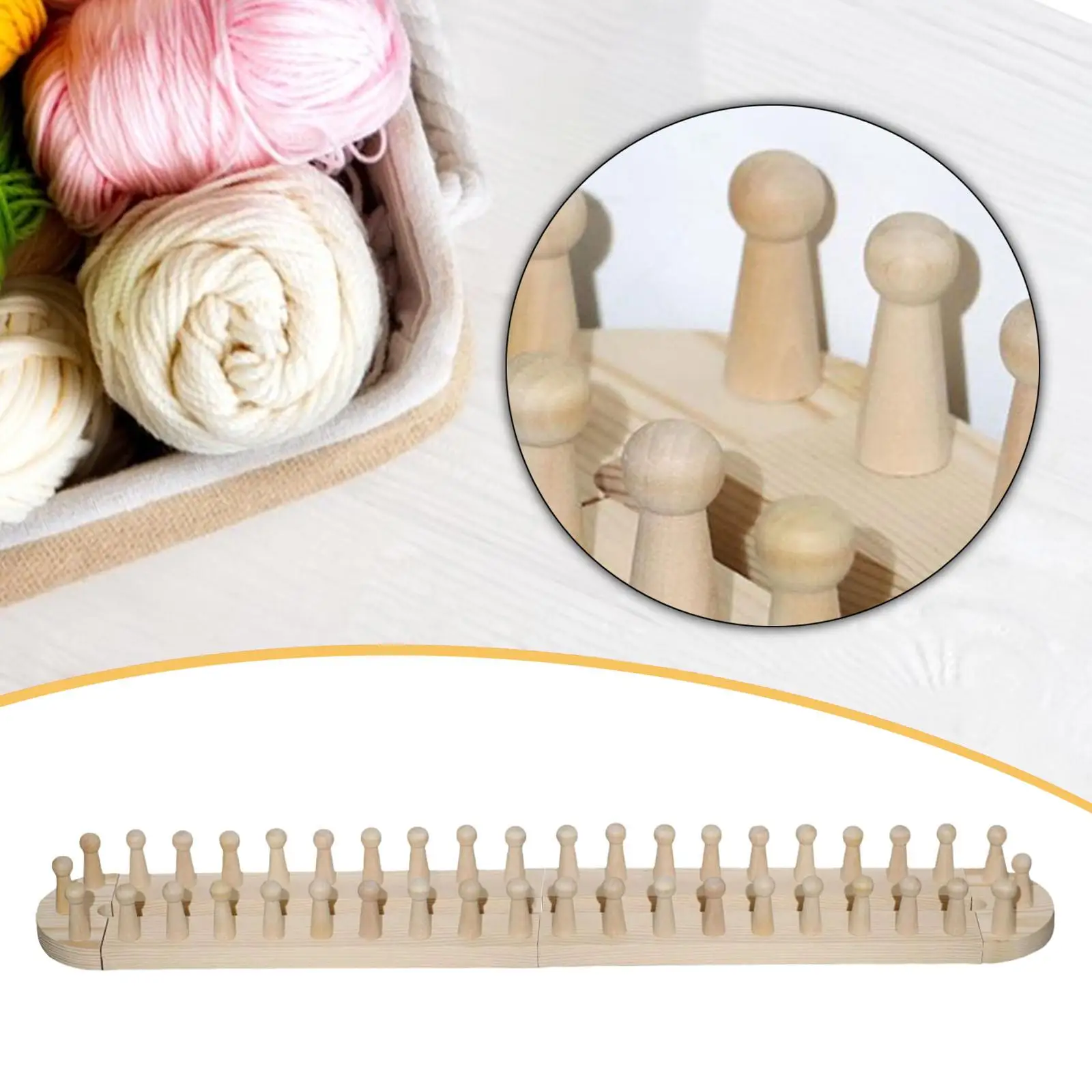 Manta de madera amigable para principiantes, telar de tejer, marco de clavija ajustable para proyectos de manualidades de hilo grueso DIY - imagen 3