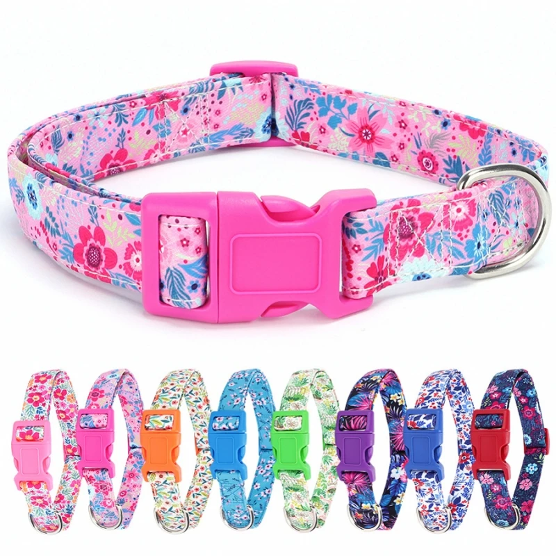 Collar de nailon para perro, Collar ajustable con estampado Floral para cachorro, productos para mascotas para perros pequeños, medianos y grandes, artículo para Chihuahua Bulldog Francés