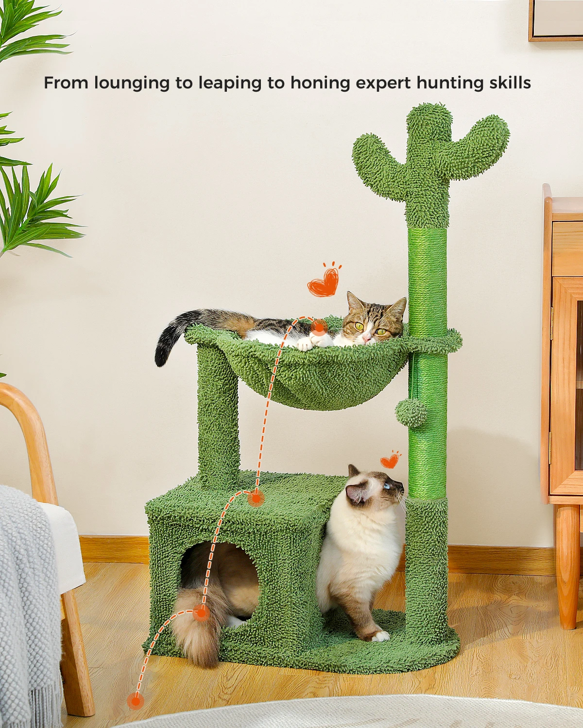 Árbol de Cactus con bola para gatos, hamaca con marco de Metal grande, poste de rascado para interiores, Casa Grande, cuerda de Sisal Natural, H100CM - imagen 4