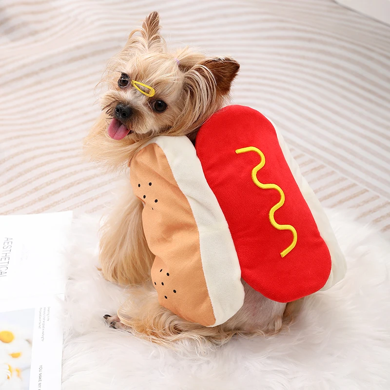 Ropa de Halloween para perros, disfraz divertido con forma de perro caliente para mascotas, perros pequeños, gatos, vestido ajustable para cachorros, traje de fiesta para perro salchicha y Pug - imagen 5