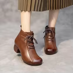 Botas cortas Retro para mujer, zapatos de mamá con forro polar y tacón medio de fondo suave para primavera y otoño, botines de goma hasta el tobillo