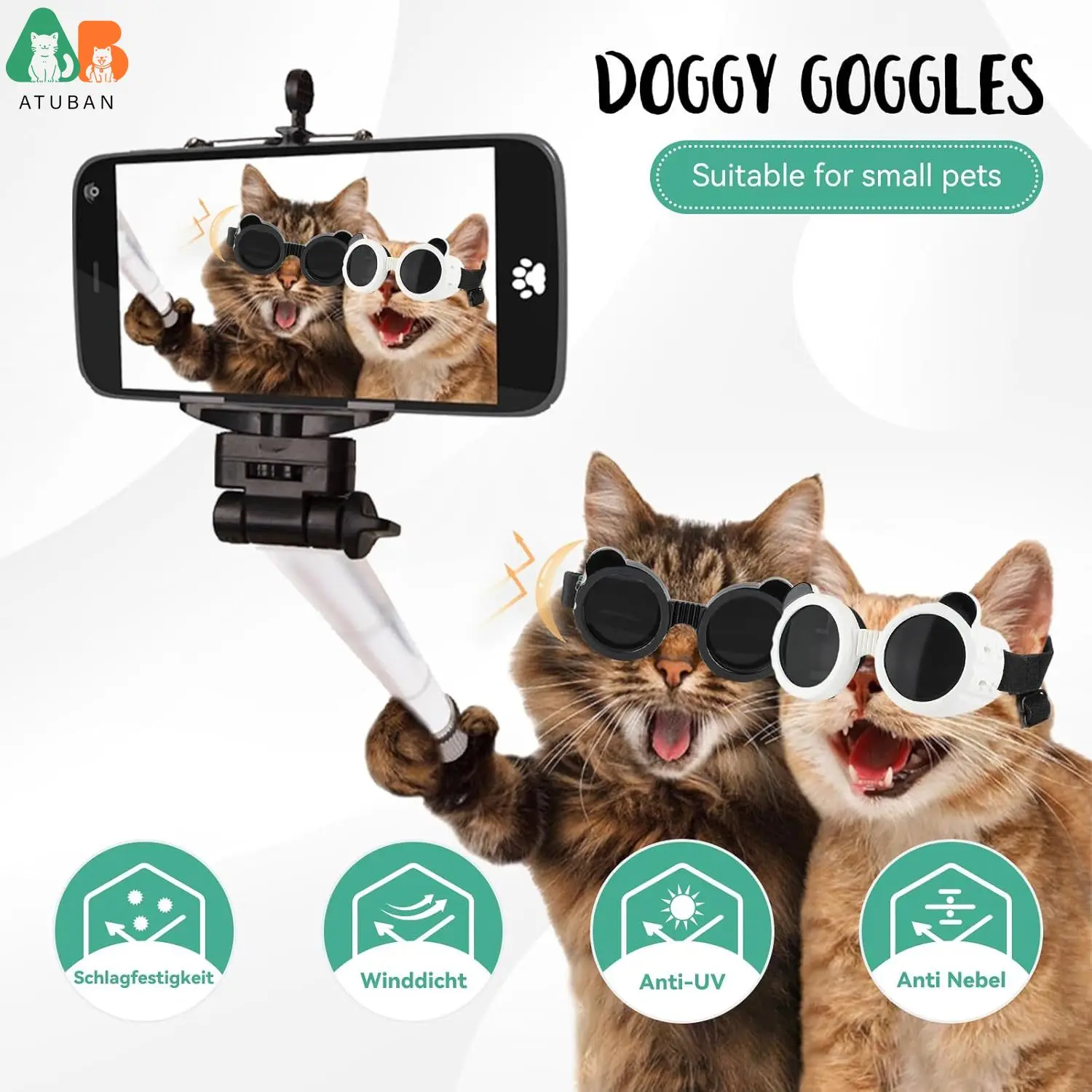 ATUBAN Gafas para perros para raza pequeña Protección UV/viento/polvo Gafas de sol para cachorros ajustables, a prueba de viento, a prueba de polvo, antivaho, transpirables - imagen 5
