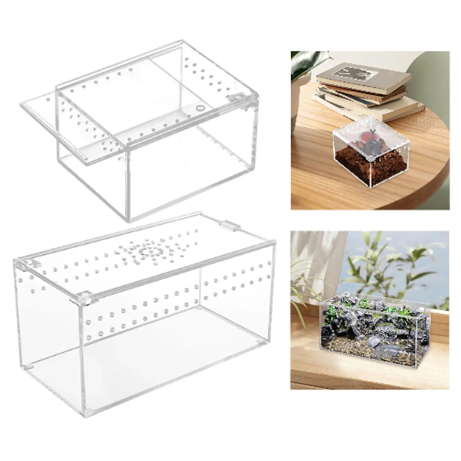 Terrario para reptiles, caja de cría para reptiles, transparente, portátil, ligero, transpirable, contenedor de tanque de tortuga para cangrejos y serpientes - imagen 4