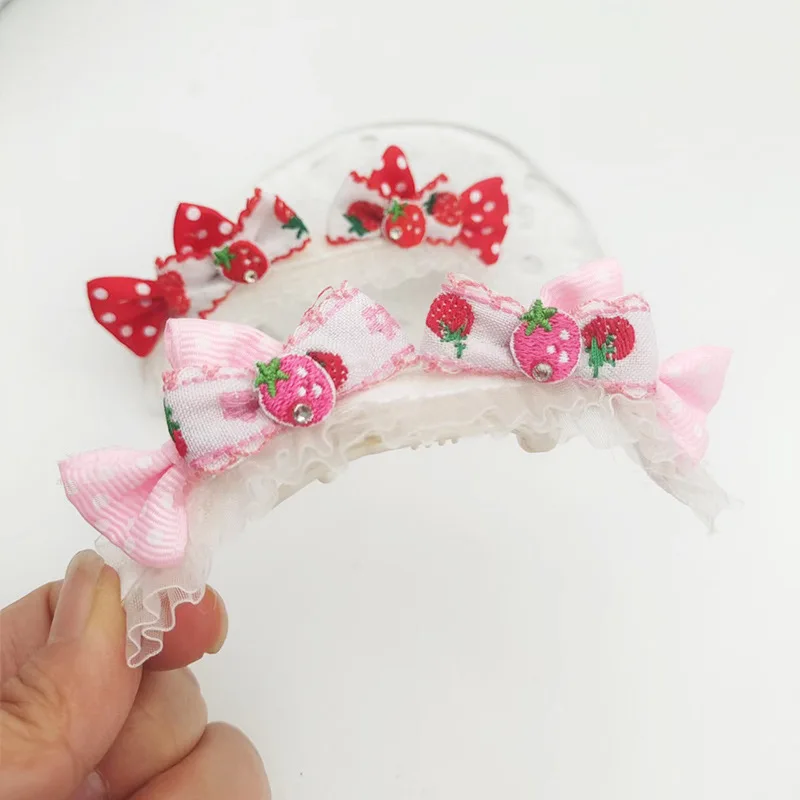 Diadema con lazo bordado para pelo de mascota, Clip de fresa, accesorios para perros Yorkshire, accesorios para cachorros - imagen 4