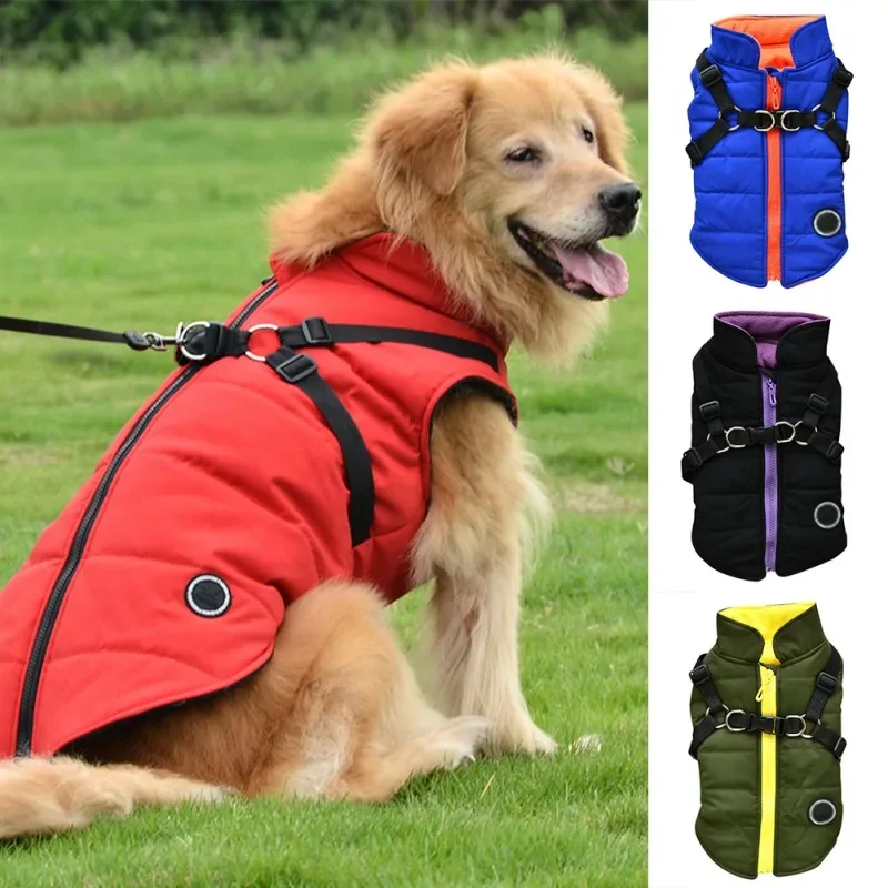 Chaqueta de invierno para perros grandes, ropa cálida con hebilla, abrigo impermeable Labrador para trajes de Bulldog Francés pequeño y mediano - imagen 4
