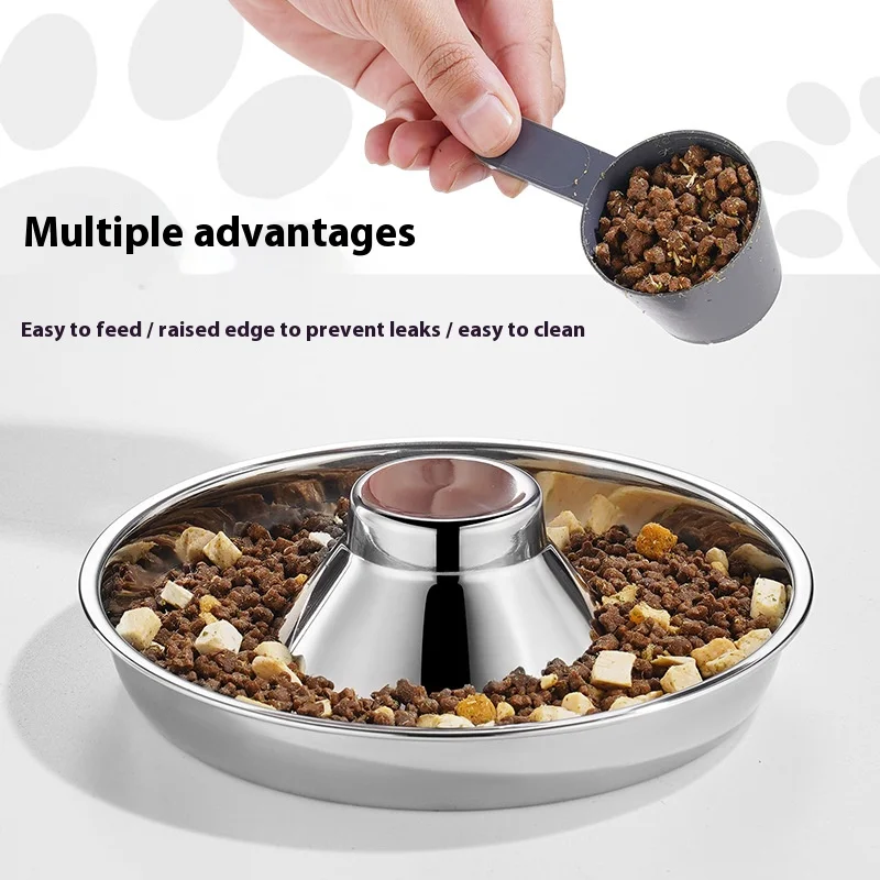 Cuenco de alimentación lenta de acero inoxidable para gatos y cachorros, plato saludable antiastres para mascotas, diseño engrosado, fácil de limpiar - imagen 4
