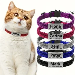 Collar para gatos ajustable con hebilla seguridad, purpurina y grabado