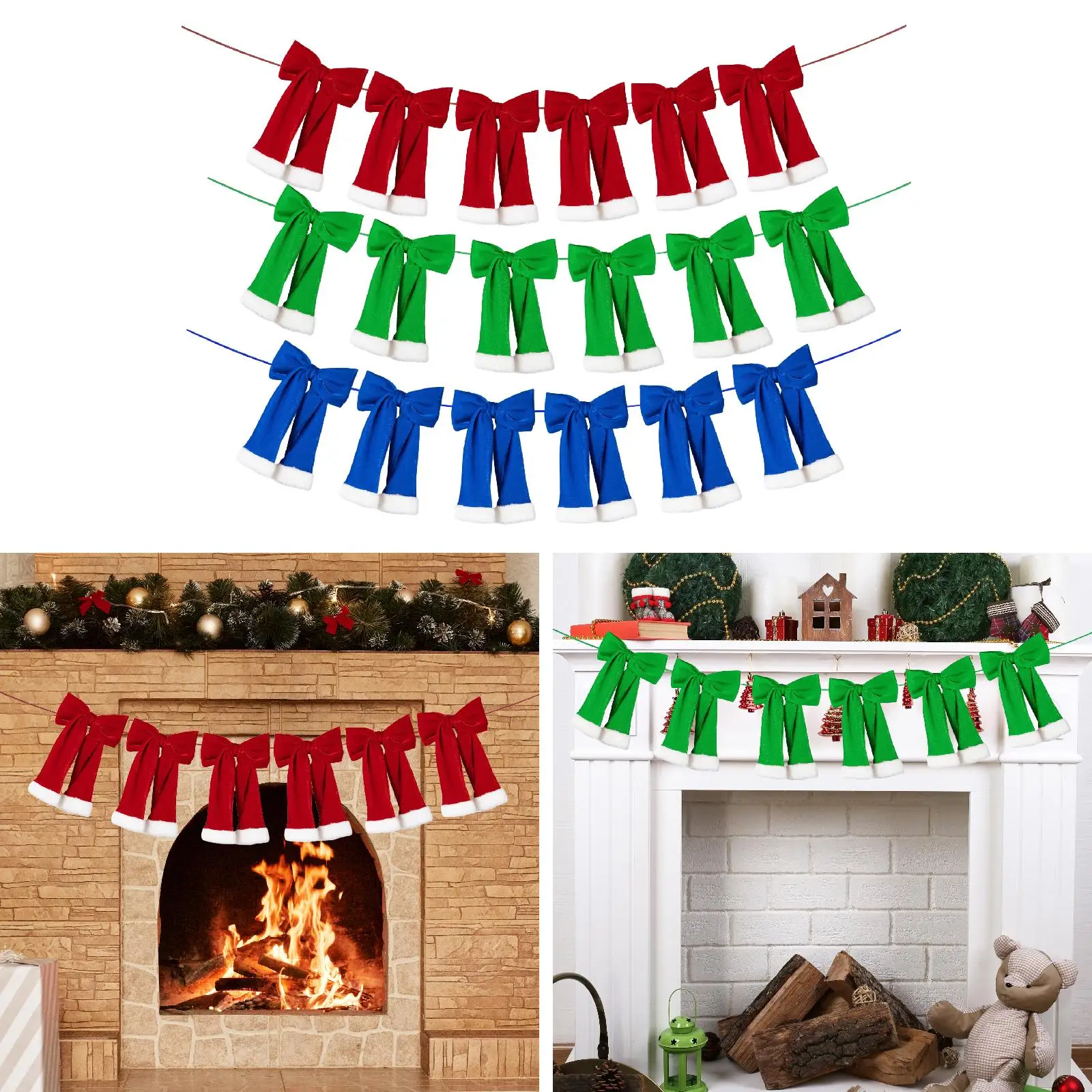 Christmas Velvet Bow Garland Elegant Xmas Decor Ornaments Christmas Garland Banner for Home Themed Party Railing Layout Mantle