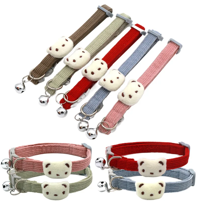 Lindo collar para mascotas de dibujos animados con campana, collar de pana ajustable para perros pequeños, gatos, gatitos y cachorros - imagen 4