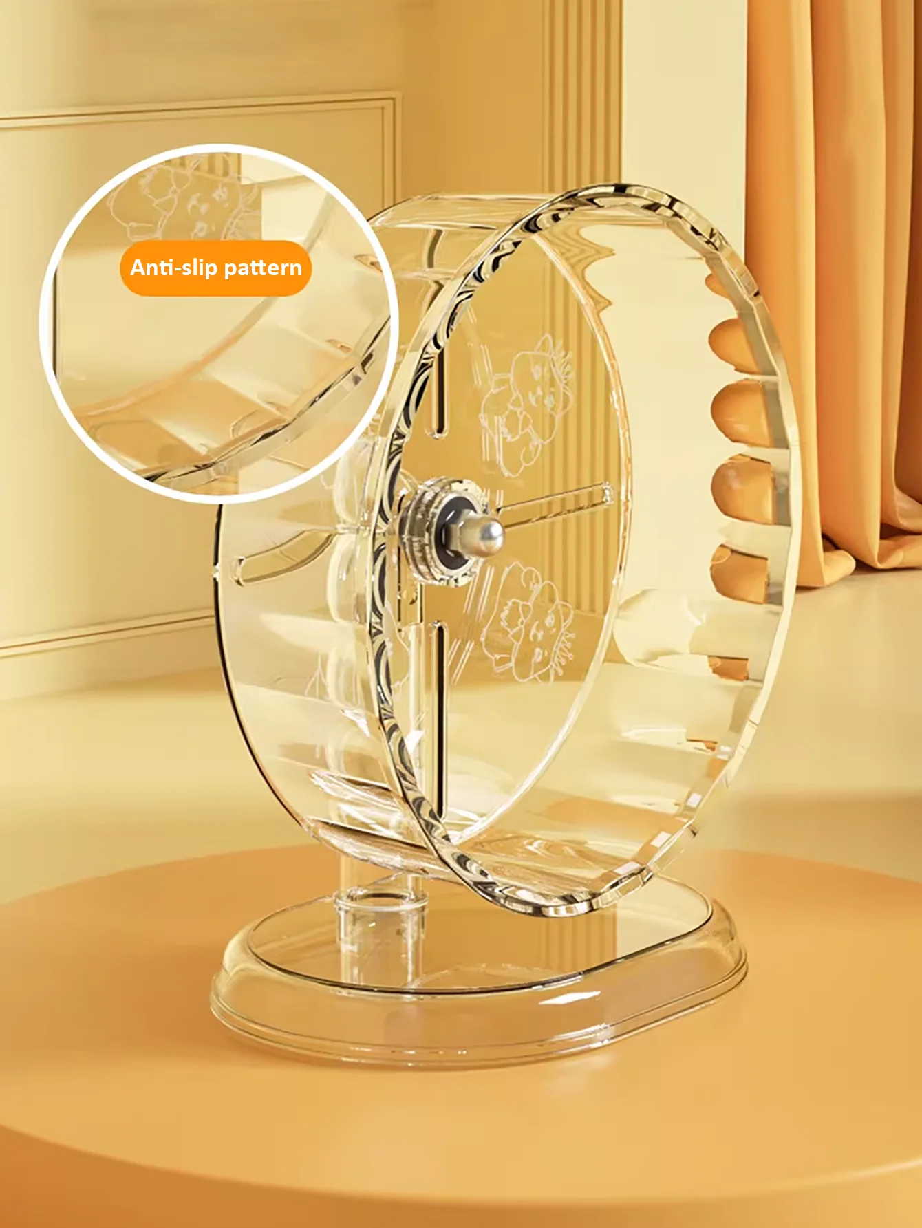 Rueda silenciosa para hámster – Soporte acrílico antivuelco modelo oso dorado - imagen 3