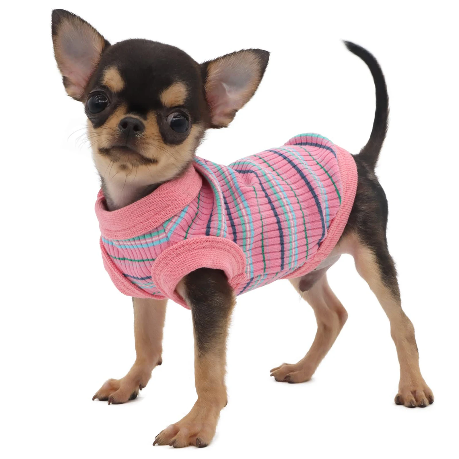 Chaleco de camisa para perros acanalados para perros pequeños, ropa para cachorros de Chihuahua, camiseta sin mangas, rosa