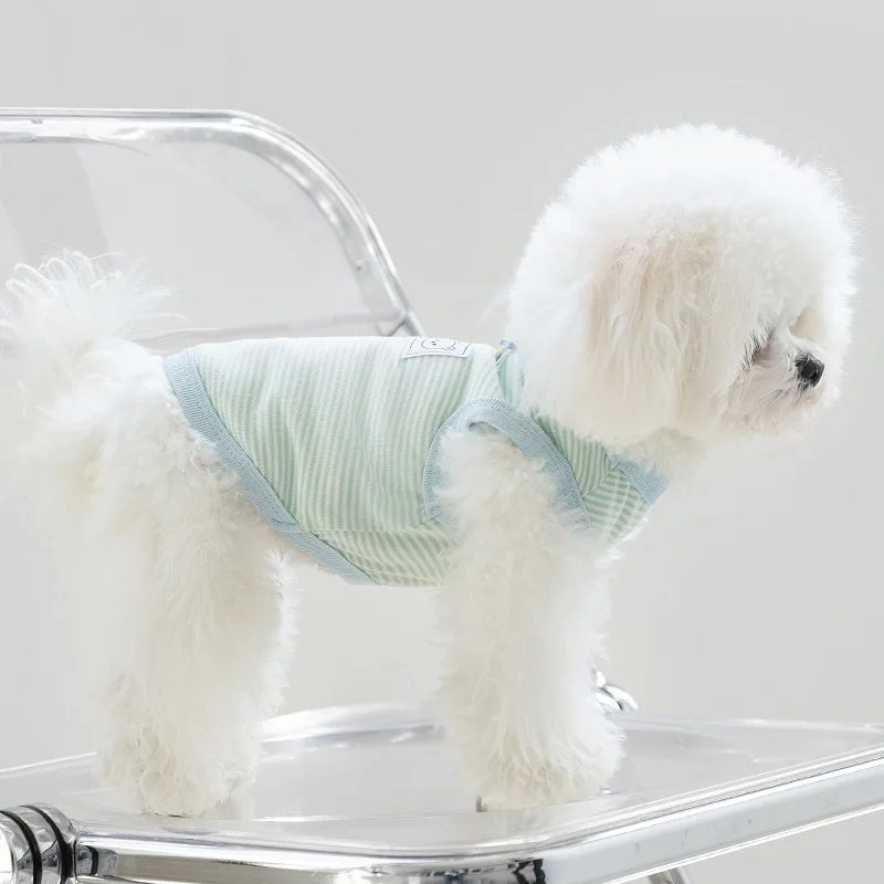 Ropa de dos piernas para perros pequeños, ropa transpirable con corazón trasero a rayas para perros pequeños y gatos, primavera - imagen 3