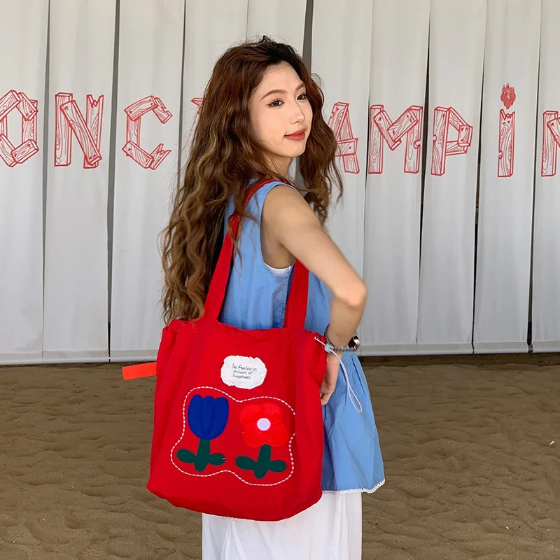 Bolsos de compras portátiles para mujer de Color caramelo, bolso de hombro de gran capacidad con flores bonitas, bolsos de mano informales para ir al trabajo para mujer - imagen 3