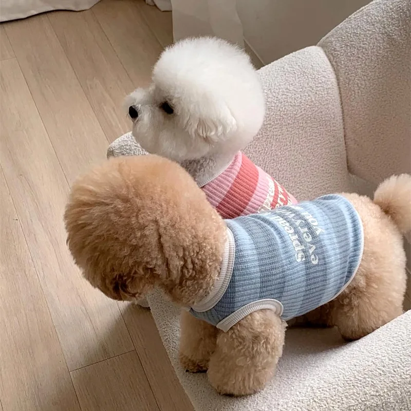 Camiseta sin mangas a rayas de primavera para mascotas, Teddy fino para perros Yorkshire, correa para perros pequeños y gatos, ropa para cachorros, ropa para perros pequeños - imagen 5